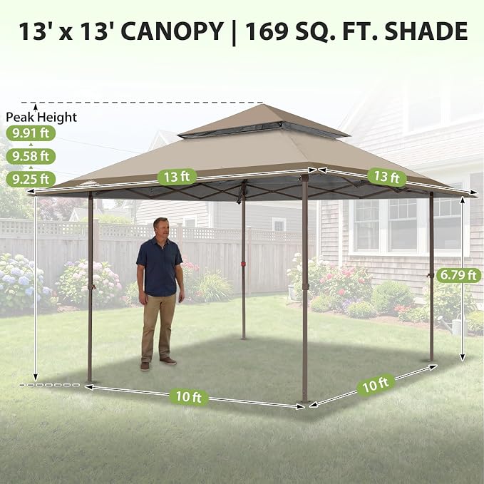 EAGLE PEAK 13x13 Pop Up Canopy Tent, Auto Extended Eaves, Heavy Duty Outdoor - Image 3