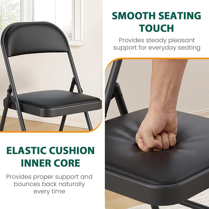 8 Pack Padded Folding Chairs, Portable Metal Foldable Chairs - Image 5