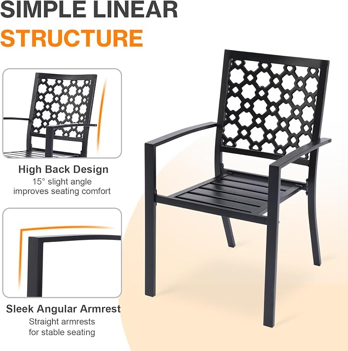 Patio Dining Chairs Set of 4, Stackable Metal High Back Chairs Set - Image 4