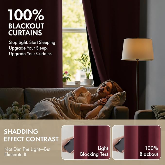 MIULEE Burgundy Red 100% Blackout Curtains - Image 2