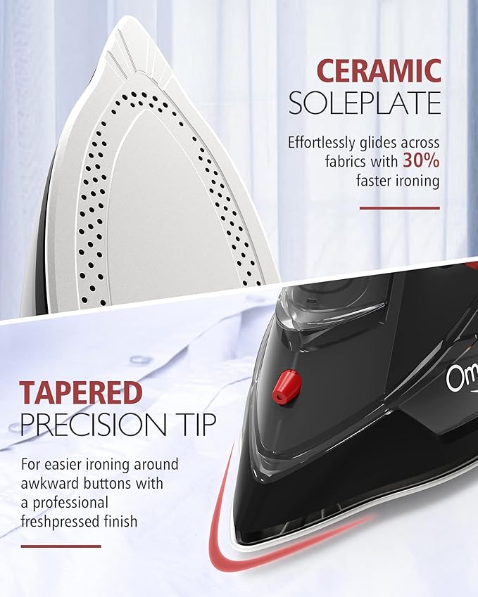 Cordless Iron for Clothes, 1500W Steam Iron with Non-Stick Ceramic Soleplate, Auto Shut Off, Self-Clean, Burst of Steam, Anti-calc, 3 Temperature Settings, 11.84oz Water Tank, Black