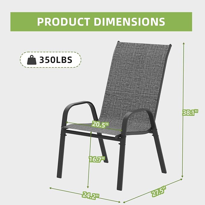 Patio Chairs Set of 2, Outdoor Stackable Dining Chairs - Image 3