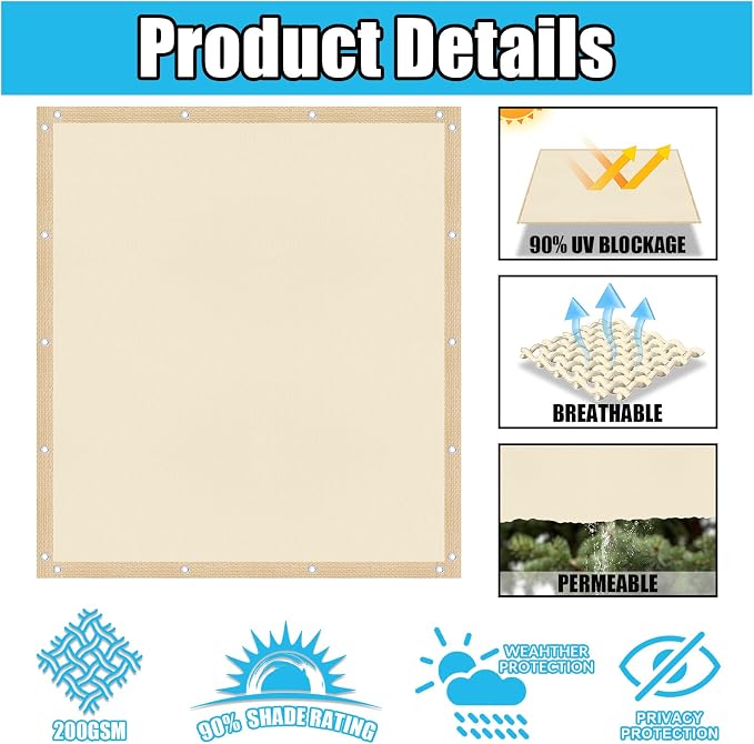 Amagenix 90% Pergola Shade Cover 8' X 13' Sun Shade Cloth - Image 3