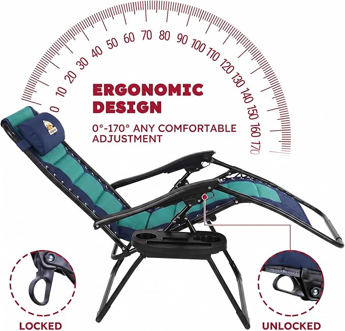 Colegence Oversized Padded Zero Gravity Chairs, 0-170° lock, removable side - Image 4