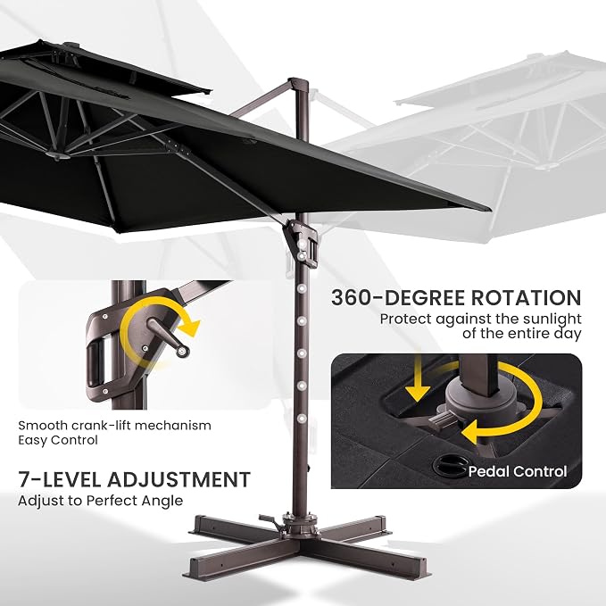 10x10 FT Outdoor Cantilever Patio Umbrella, Waterproof & UV-Protective Fabric - Image 4
