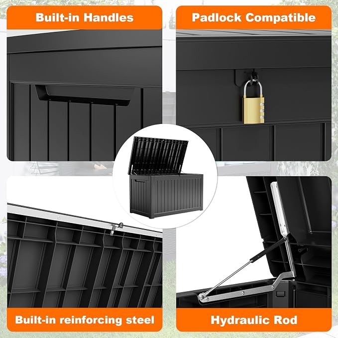 PatioZen 280 Gallon Resin Deck Box, Lockable Weatherproof Outdoor Storage Box - Image 5