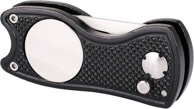 Mile High Life Microfiber Waffle Pattern Golf Towel | Club Groove Cleaner Brush | Foldable Divot Tool with Magnetic Ball Marker (Black Towel/Brush/Fish Divot)