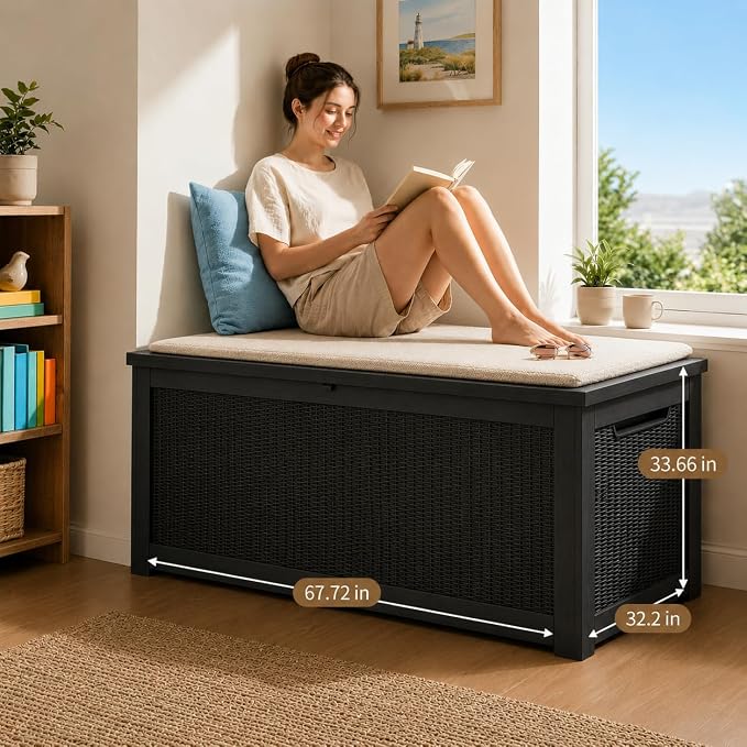 320 Gallon Outdoor Storage Box Resin Deck Box All Weather Waterproof Large - Image 2