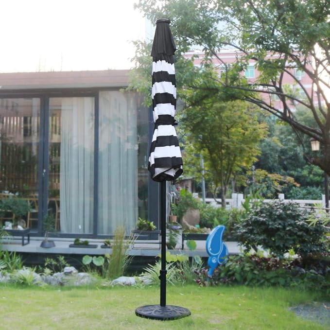 Sunnyglade 9' Solar LED Patio Umbrella, 8 Ribs Tilt & Crank Black and White | - Image 4