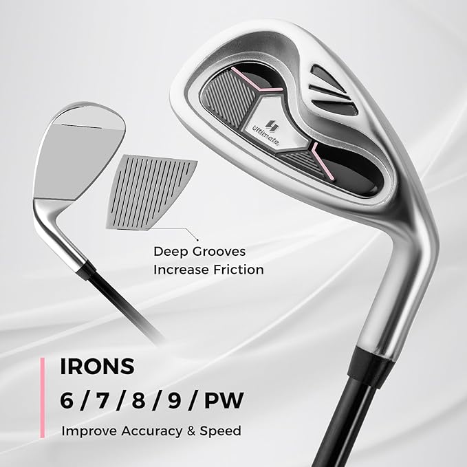 ULTIMATE Women's Complete Golf Club Set, 9/11pcs Right Handed Ladies Golf Clubs Set w/ 460cc Alloy Driver, #3 Fairway Wood, Hybrid, #6/#7/#8/#9/#P Irons & Putter