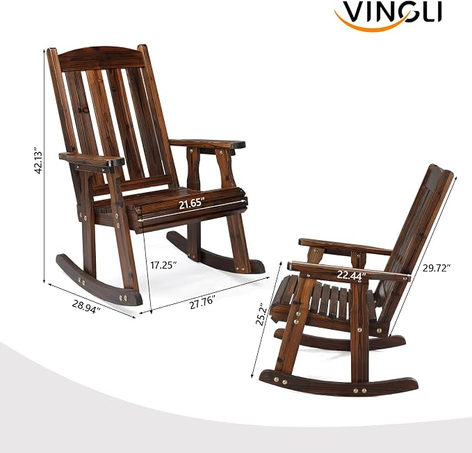 VINGLI Outdoor Rocking Chair, Heavy Duty 600 LBS Wooden Rocker, Rustic | High & - Image 3