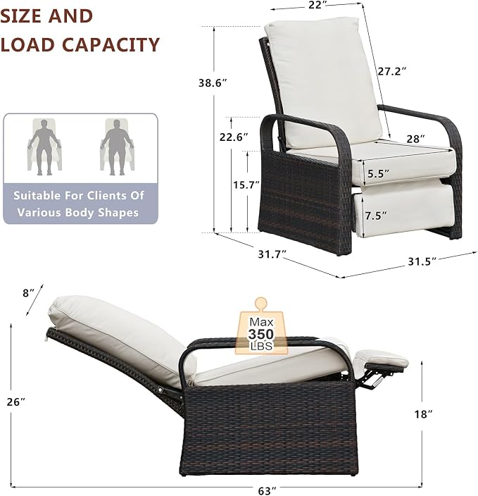 Outdoor Recliner, Aluminum Frame Patio Chaise Lounge Chairs - Image 2