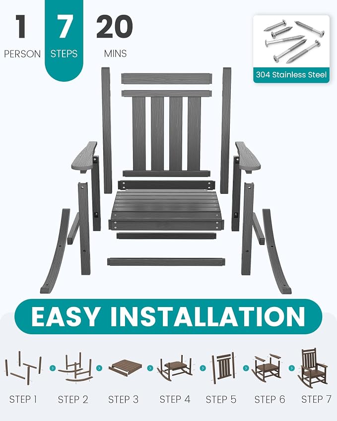 SERWALL Outdoor Rocking Chair Set of 4, HDPE Rocker - Image 7
