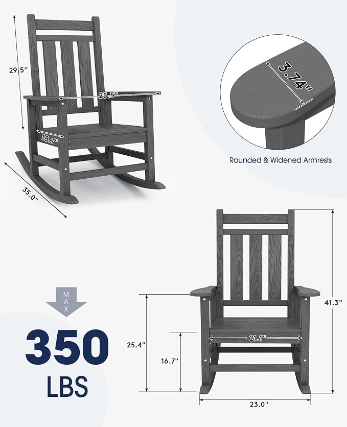 Oversized Outdoor Rocking Chair Set of 6, HDPE Patio Rockers - Image 3