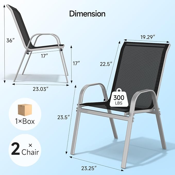 Patio Chairs Set of 2, Stackable Outdoor Dining Chairs | All Weather Dining Set - Image 2
