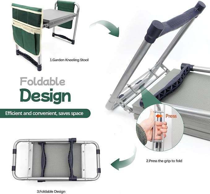 Garden Kneeler and Seat with 11.5" Wide Pad, Foldable Garden Stool with 2 Tool - Image 5