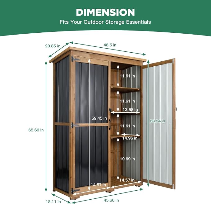 Ketive Outdoor Storage Cabinet, Wood & Metal Storage Shed - Image 7