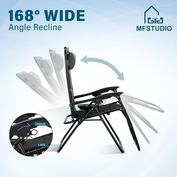 MFSTUDIO Padded Zero Gravity Chair, Cup Holder, 28in Seat, Removable Cup Holder - Image 7
