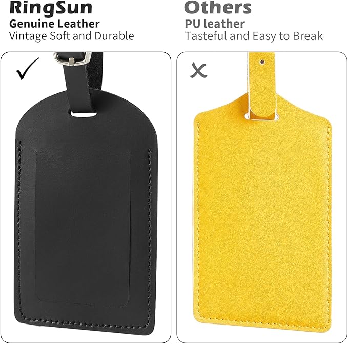 Ringsun Genuine Leather Luggage Tag for Suitcases ID Tags Bag Tags for Luggage (2 Pack)