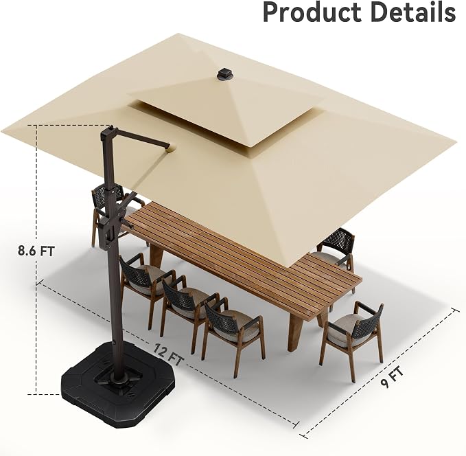 9' X 12' Cantilever Patio Outdoor Umbrella - Image 8