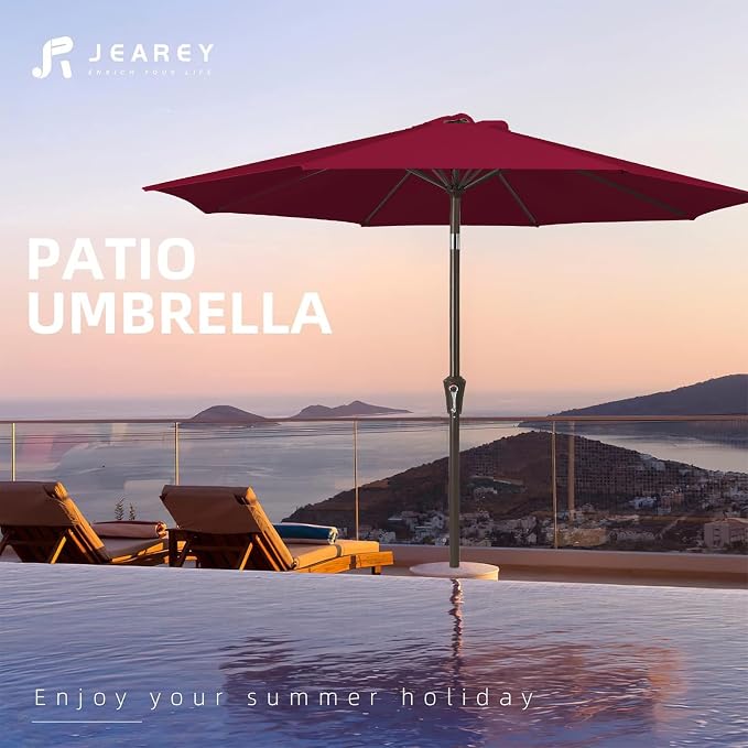 JEAREY 9FT Outdoor Patio Umbrella, Market Umbrella, Dark Red | Outdoor Table - Image 7