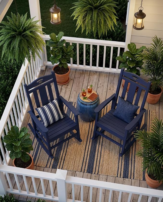 Oversized Outdoor Rocking Chairs, HDPE Patio Rockers, Deep Navy Blue | High - Image 2