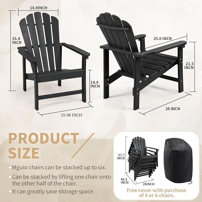 Oversized Stackable Adirondack Chair Set of 6, HDPE Fire Pit Chair | All-Weather - Image 3