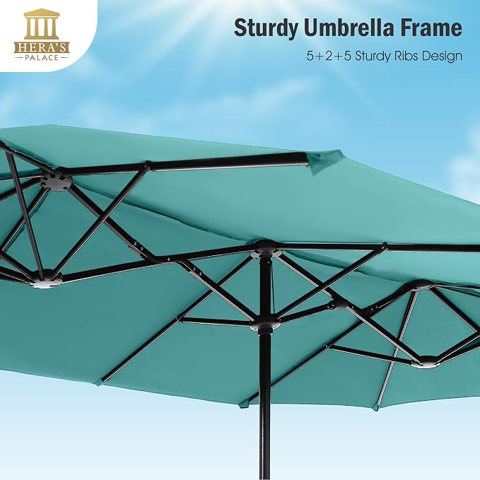 13 ft Large Double-Sided Patio Umbrella, Outdoor Umbrella, Turquoise | HERA'S - Image 2