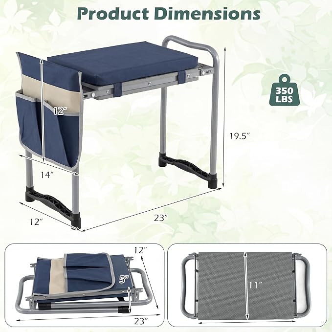 2-in-1 Garden Kneeler and Seat, Folding Garden Seat w/EVA Foam Kneeling Pad & - Image 2