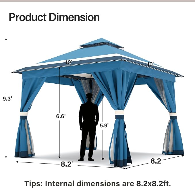 10'x10' Outdoor Gazebo, Metal Frame Heavy Duty Patio Canopy Tent Shelter - Image 2