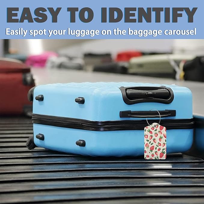 Luggage Tags for Suitcases Durable Leather Luggage Tags Cute Travel Name Tags for Cruise Ships Travel Essentials 3 Pack (Strawberry)