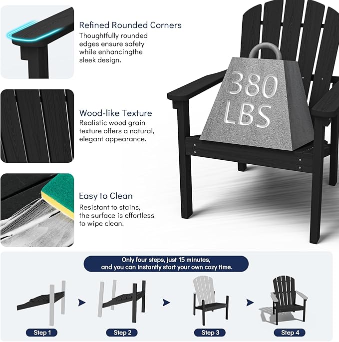 Compact Stackable Adirondack Chairs Set of 2, All-Weather - Image 6