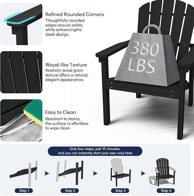 Compact Stackable Adirondack Chairs, All Weather HDPE, All-Weather - Image 6