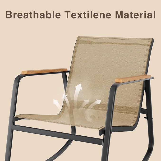 3-Piece Outdoor Rocking Bistro Set, Patio Set Textilene, Backyard and Poolside - Image 3