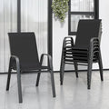 Black Patio Chairs Set of 6, Stackable Outdoor Dining Chairs by Vimstora