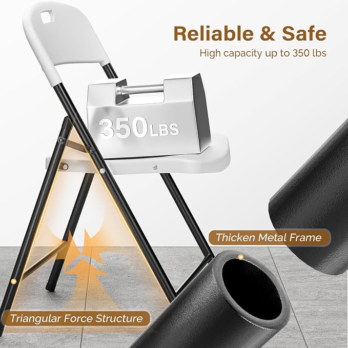 Bonnlo 2-Pack White Plastic Folding Chairs, Portable Seat - Image 6