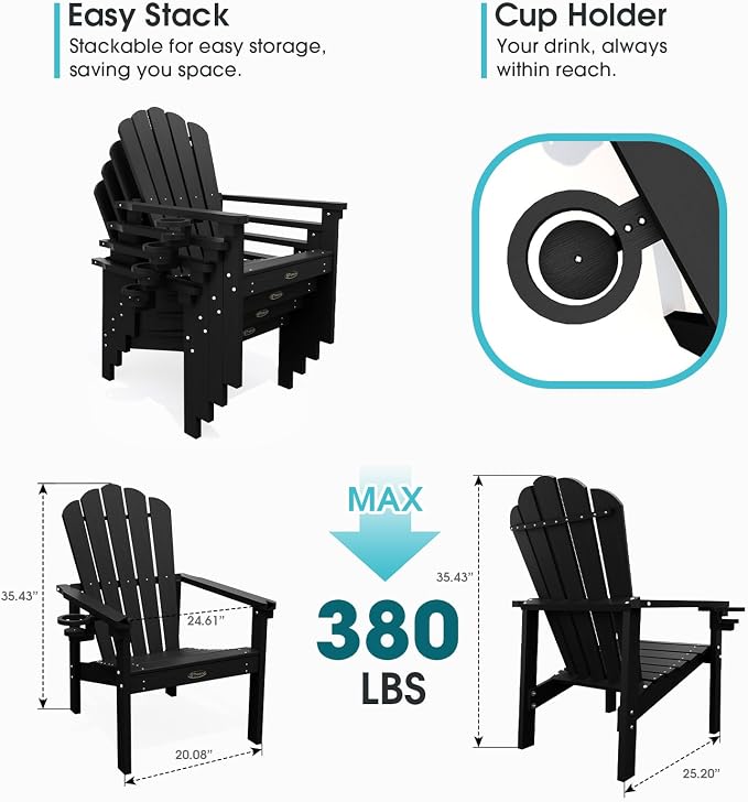 THOEOE Stackable Adirondack Chair Set of 6, Fire Pit Chairs, Space Saving - Image 2