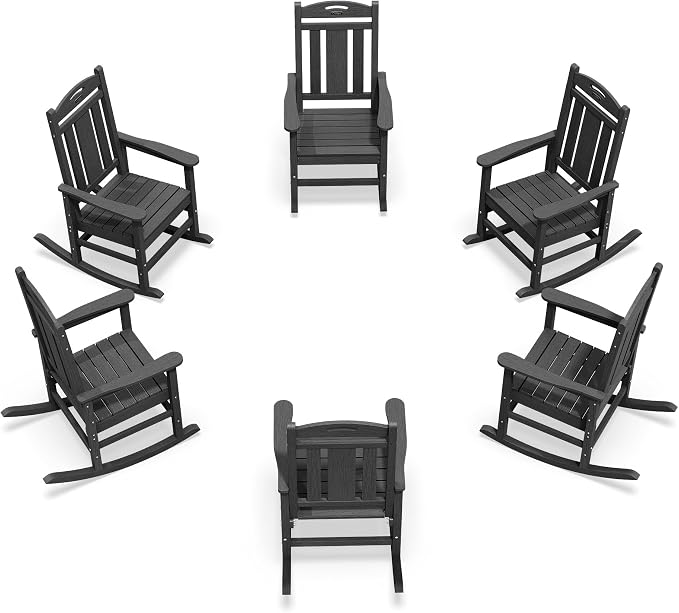 Oversized Outdoor Rocking Chairs Set of 6, 380lbs Heavy-Duty Large Patio Rocker by CIOKEA