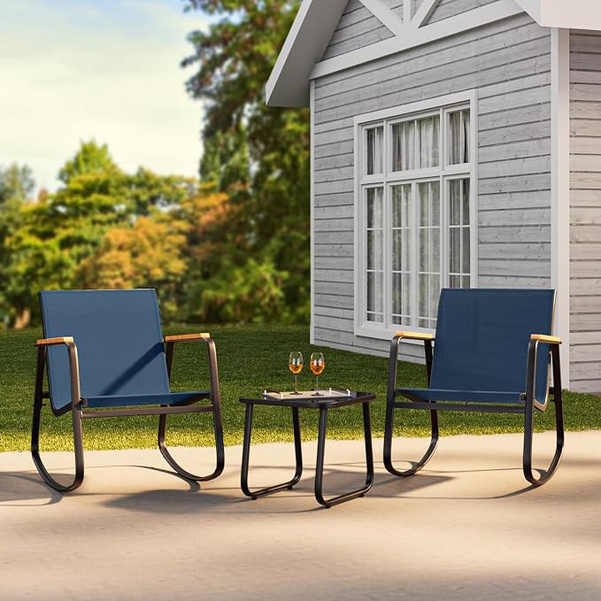 3-Piece Outdoor Rocking Bistro Set, Patio Furniture Set, 2 Rocking Chairs - Image 7