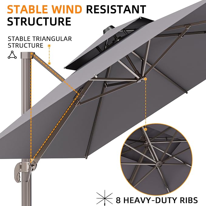 10' X 13' Outdoor Patio Umbrella Large Rectangle Cantilever Umbrella - Image 4