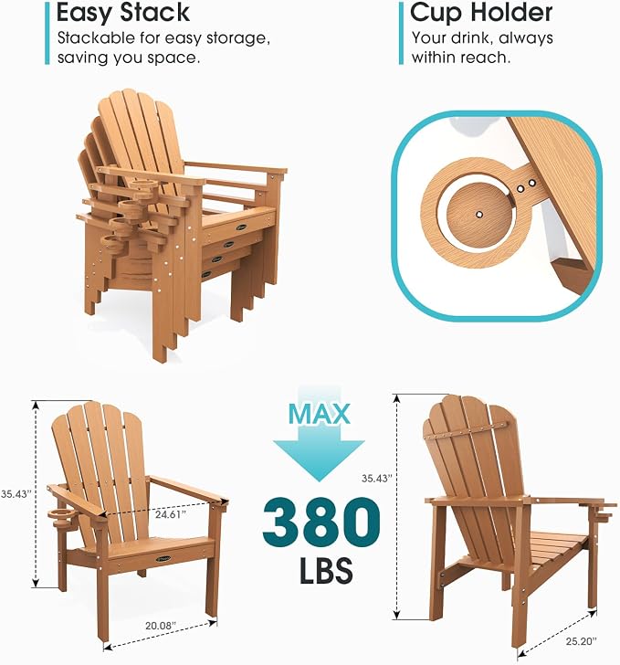 THOEOE Stackable Adirondack Chair Set of 2, HDPE All-Weather Fire Pit Chair | - Image 2