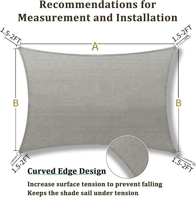 Shade&Beyond 7'x17' Sun Shade Sail Canopy Rectangle, UV Block Breathable Curved - Image 5