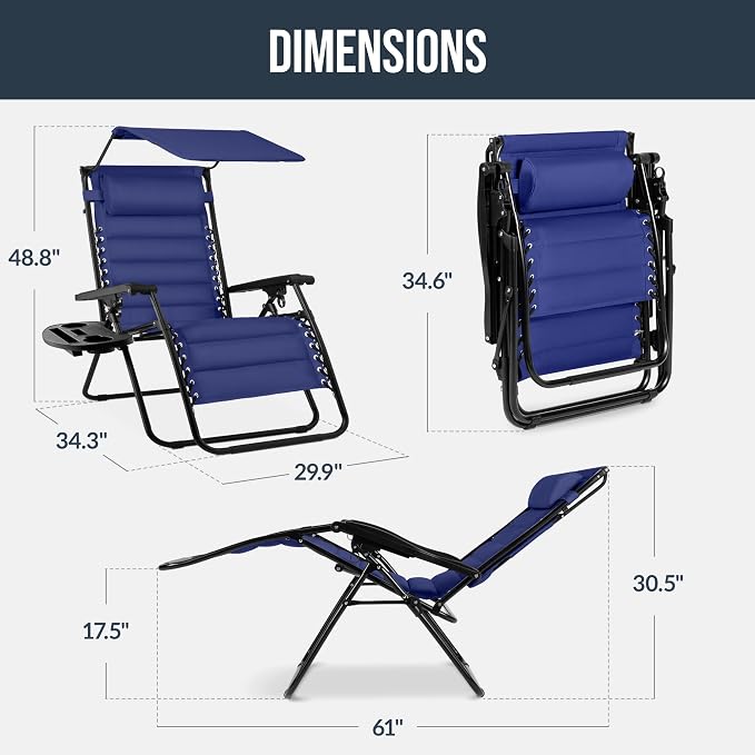 Best Choice Products Oversized Padded Zero Gravity Chair w/Canopy Headrest Cup - Image 2