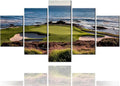 Pebble Beach Pictures for Living Room Golf Course Paintings Golfing Sports Wall Art 5 Pieces Prints on Canvas Seascape Artwork Country Home Decorations Framed Giclee Ready to Hang Gift(60''W x 32''H)
