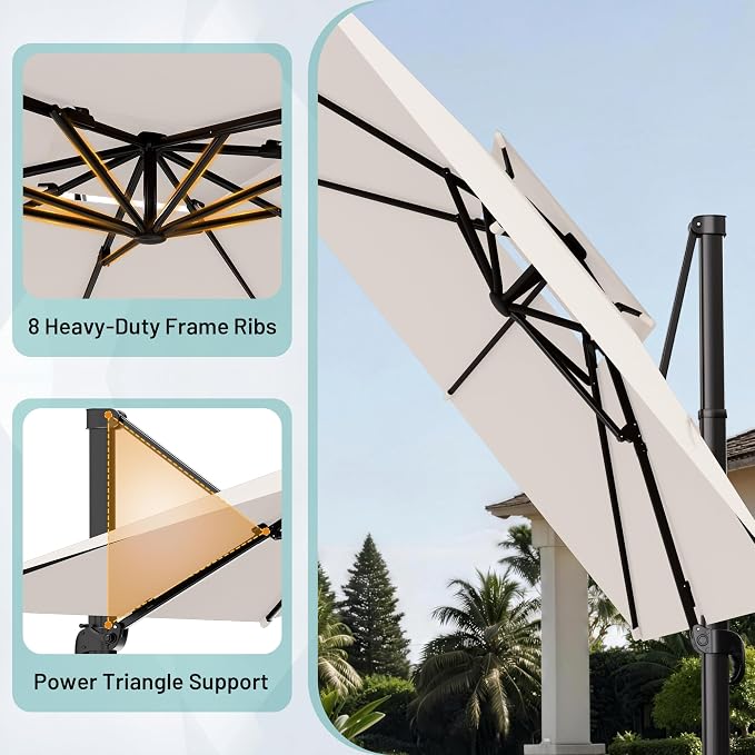 12×12 FT Double-Top Cantilever Patio Umbrella, Ivory | Square Offset Umbrella - Image 4