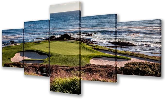 Native American Decor Coastline Golf Course Paintings Multi Piece Canvas Wall Art for Living Room Landscape Pictures Contemporary Artwork Wooden Framed Ready to Hang Poster and Prints(50''W x 24''H)