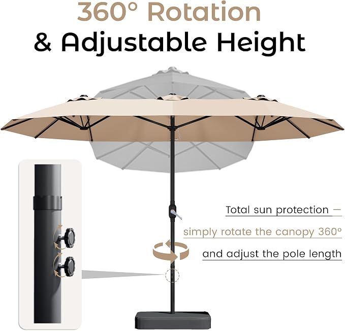 15ft Patio Umbrella with Base, Large Outdoor Double-Sided Rectangle Umbrella | - Image 9