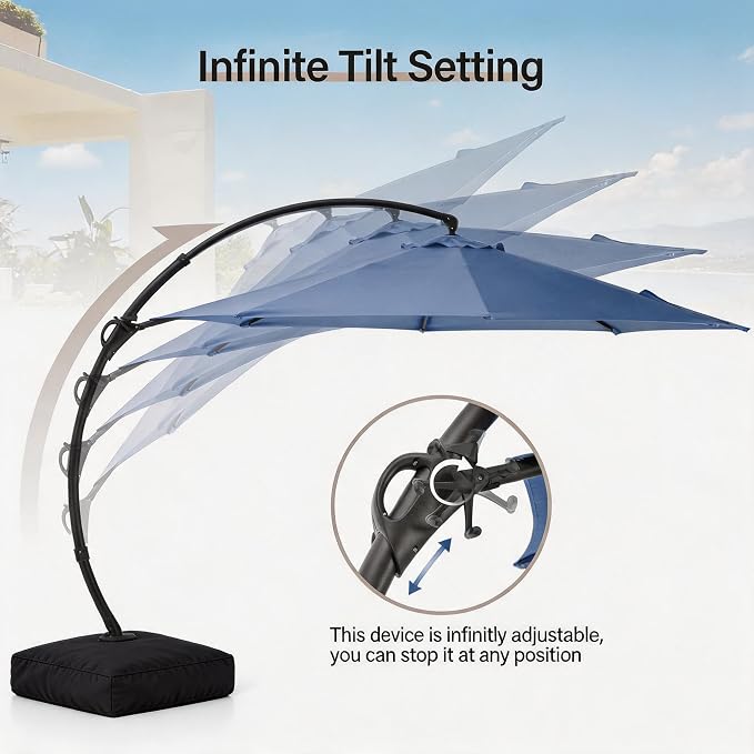 Outdoor Patio Umbrella with Base included, 12 FT Deluxe Curvy Cantilever - Image 6