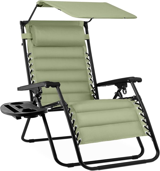 Best Choice Products Oversized Padded Zero Gravity Chair w/Canopy Headrest Cup by BestChoiceProducts