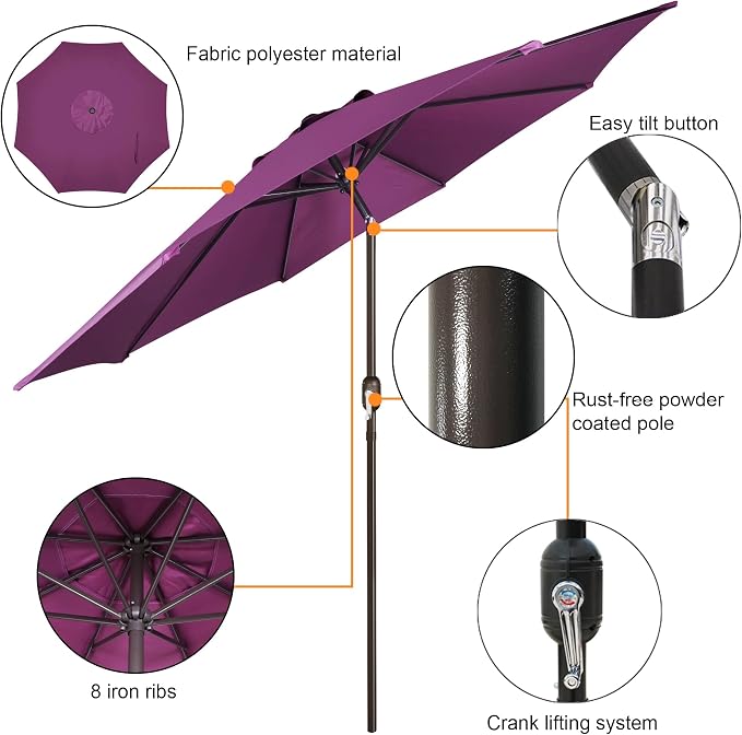 9' Outdoor Patio Umbrella, Outdoor Table Umbrella, Yard Umbrella, Market - Image 2